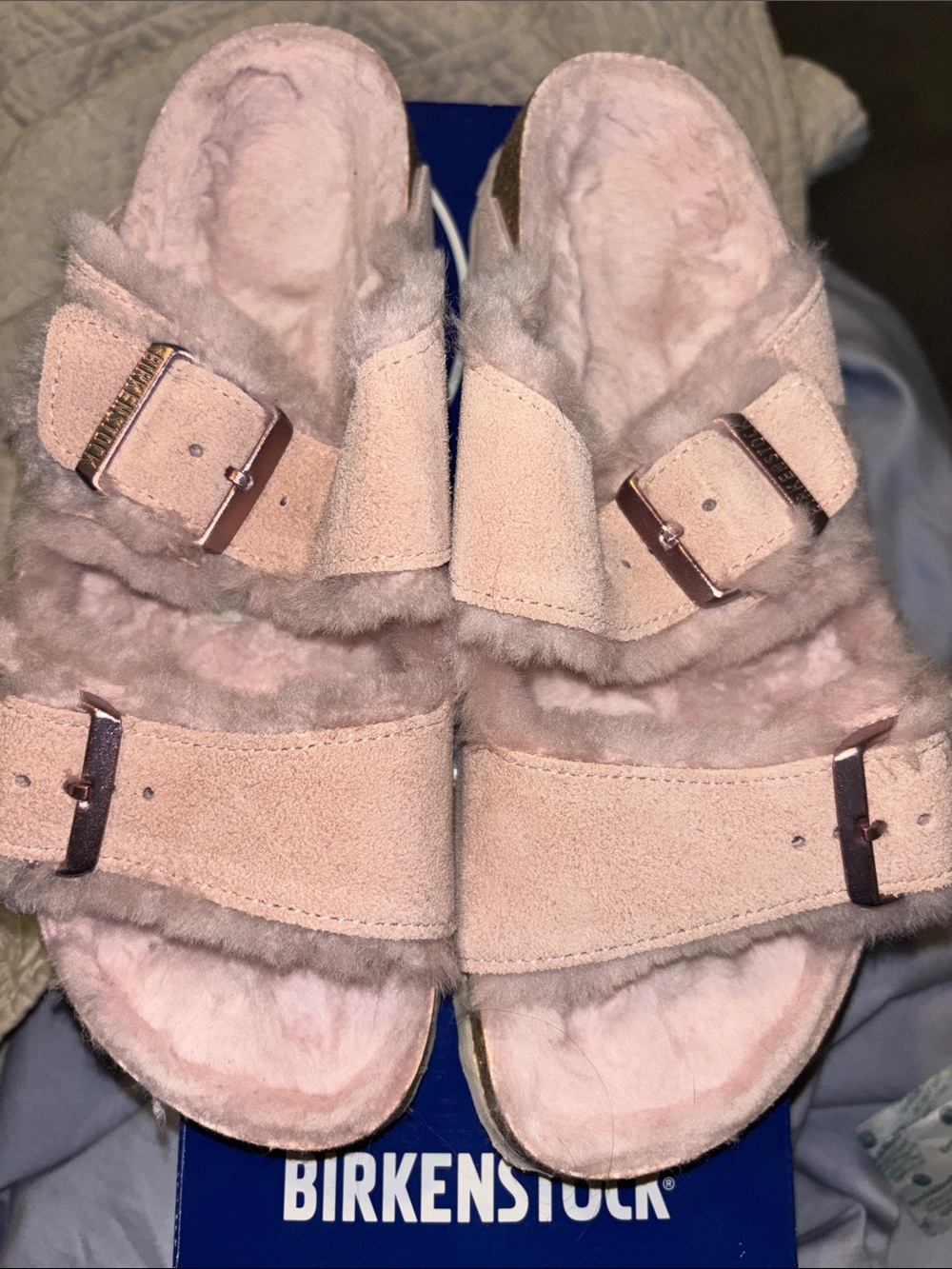 Birkenstock Women's Arizona Shearling Slides in Light Pink